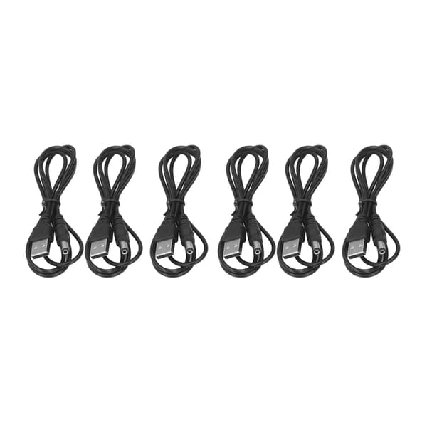 6 stk. 5V DC-stik strømkabel USB 2.0 A han til 5.5x2.1mm opladningsstik sort