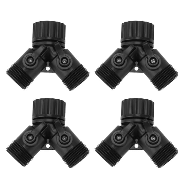 Haveslangehane Y-splitter 2-vejs 2-ventils Connector EU Standard Sort 4 stk