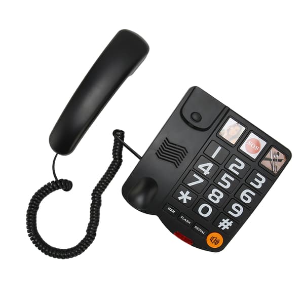 Telefon med store knapper, multifunktionstelefon, One Touch håndfri fastnettelefon med højttaler til seniorer, sort