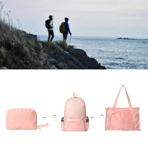 Packbar Polyesterfiber Vikbar Vattentät Lätt Multifunktionell Vandringsryggsäck Campingresor Rosa