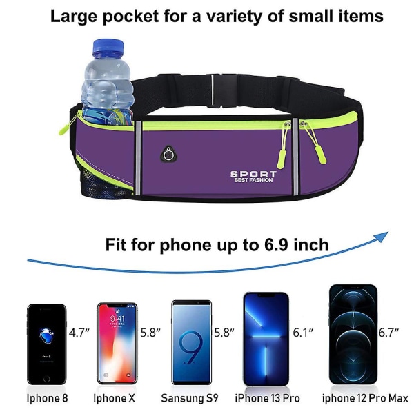 Løbe Fanny Pack Telefon Holder Bælte Med Vandflaske Holder Til Løbe Cykel Vandre Tilbehør purple