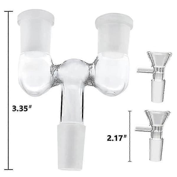 Glasrørsadapter, 2 stk. 14 mm han til dobbelt 14 mm hunadapter