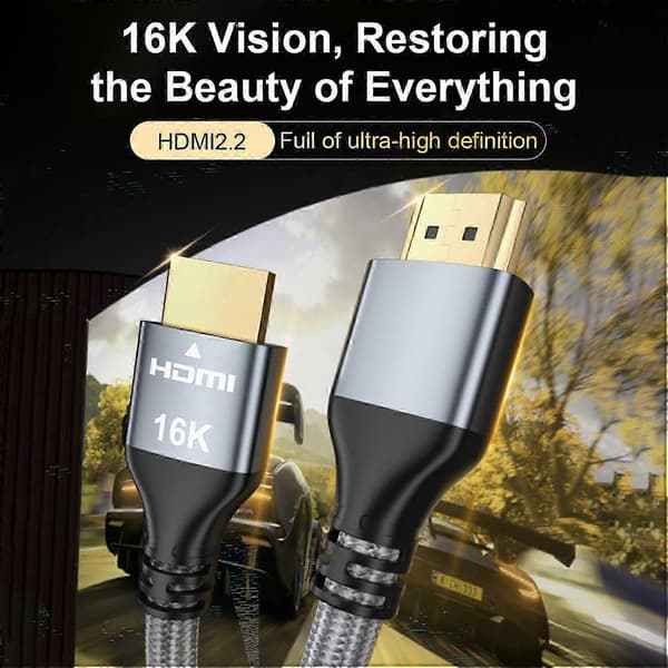 HDMI 2.2 Ultra HD 16K Video Cable 2m, 96Gbps Bandwidth, 15360 x 8640 60Hz, Gold-Plated Connector, Dynamic HDR, Multi-Layer Shielding 1m