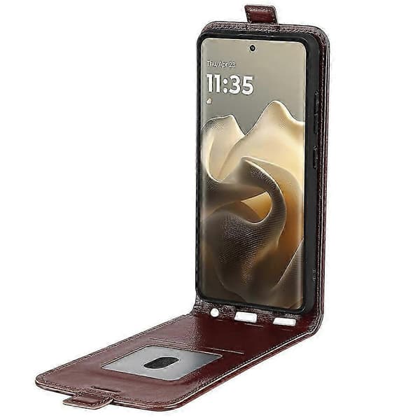 Compatible Case for Motorola Edge 60 Pro 5G with Card Slots Vertical Flip Leather Case Brown