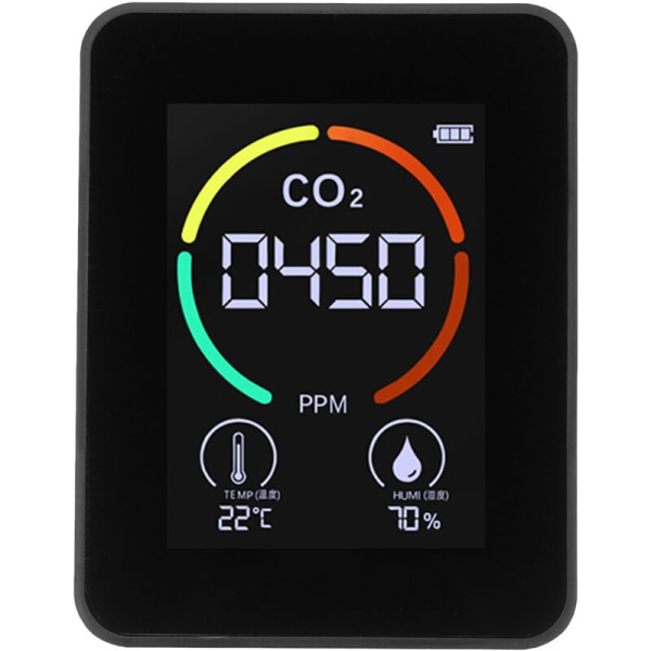 Kuldioxid luftdetektor, halvleder, 3 i 1, LED digital skærm (sort)
