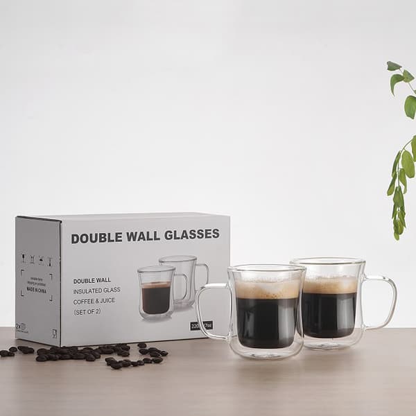 2 st Dubbelväggiga Glas Vattenmuggar Stor Kapacitet Transparent Säker Mångsidig Drickskopp för Hemmet