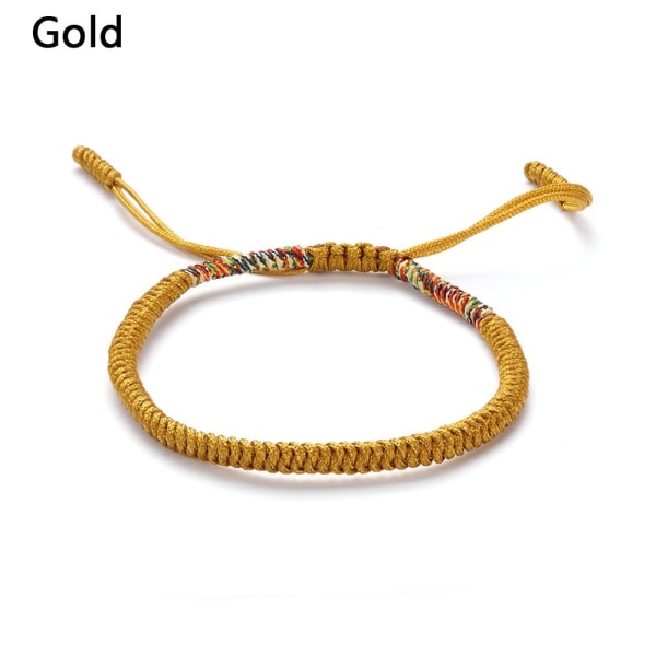 Lucky Rope Armband Tibetan Buddhist Knots Stickat Handmade GULD