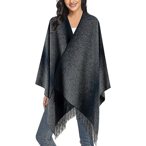 Dam Snygg Open Front Cape Oversize stickad sjal Wrap för kvinnor Deep Grey