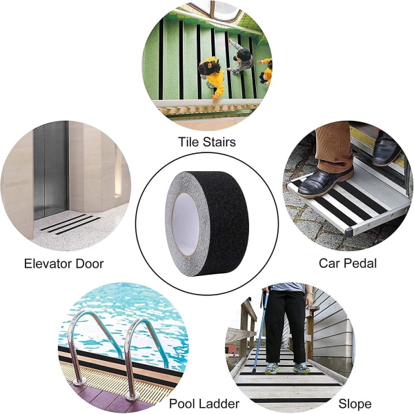 Klæbende anti-skrid tape til trapper, friktion, slibemiddel til sikkerhed, trappestige, indendørs, udendørs, høj trækkraft, 5 cm x 10 m, sort