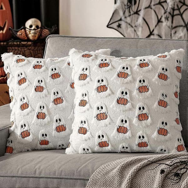 Halloween Decor Pillowcase Cartoon Ghost Decorative Throw Pillow Cover Pillowcase Orange