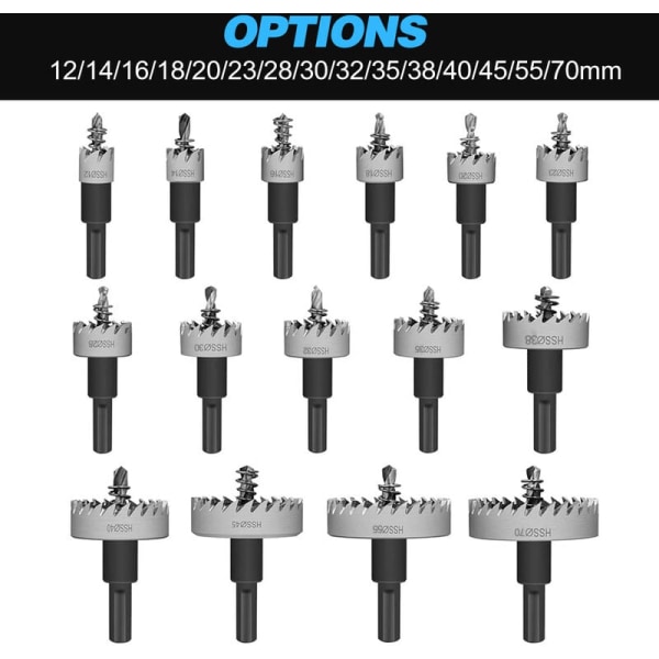 13pcs Hole Saw Steel Drill Bit Set Carbide Tipped HSS Stainless High Speed Drill Bits 16-53mm For Plastic Steel Metal Wo