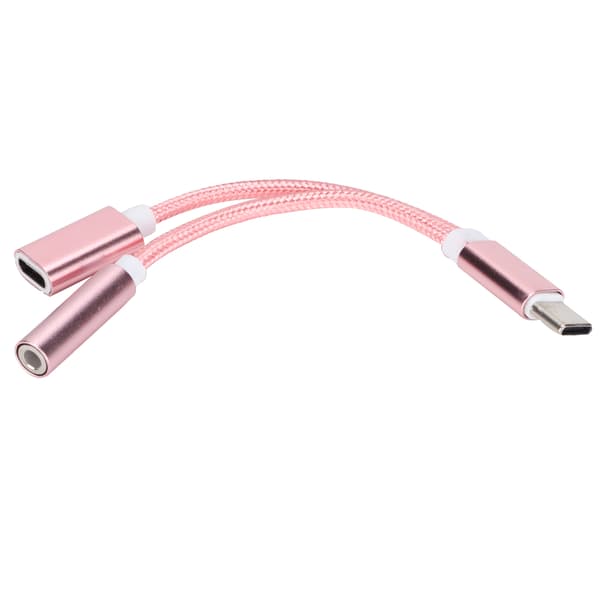 Type C til 3,5 mm Audio Oplader Adapter 2 i 1 Konverter til Xiaomi Huawei Rosaguld