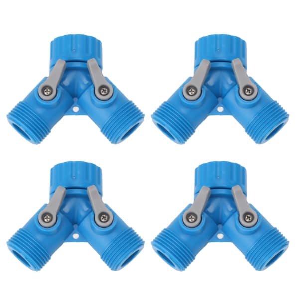 Hane Y Splitter 2 Vejs 2 Ventiler Haveslange Connector EU Standard Blå 4 stk