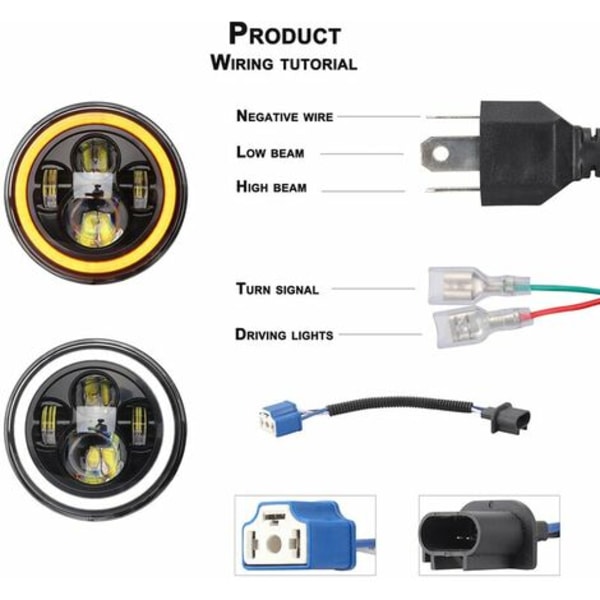 12V/24V Motorcykel Bil Forlygte 7 Tommer Rund LED Kørelygte Forlygte Passer til 7 Tommer Jeep Wrangler, Retro Blinklys