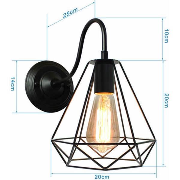 2x vintage industrielle diamant væglamper sort metal bur loftslampe retro indendørs lampet dekoration til Liv