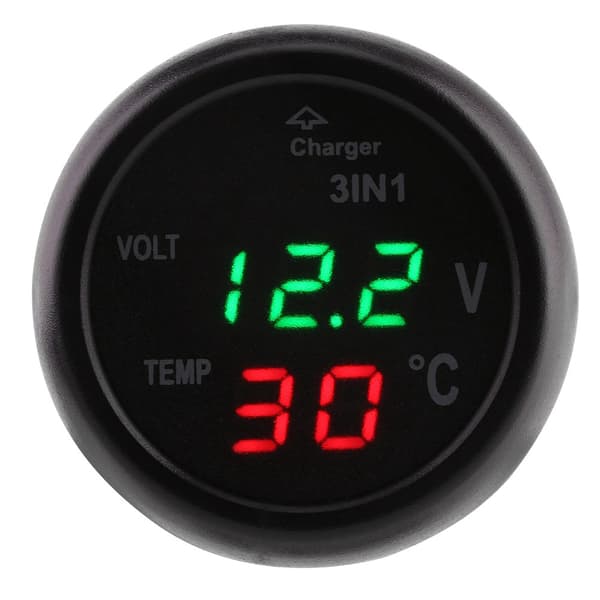 Dubbel LED Digital Display Voltmeter Termometer USB Billaddare Cigarettändare Grön Röd
