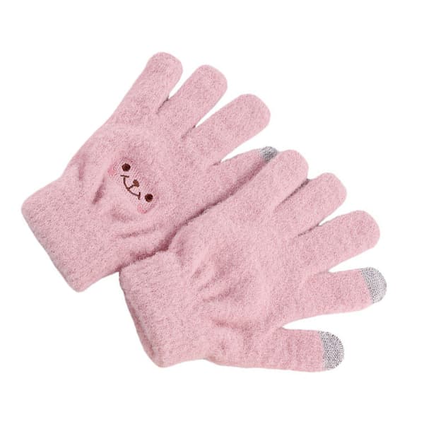 Vinter Pekskärmshandskar Smiley Design Elastiska Termiska Varma Stickhandskar för Kvinnor Flickor Rosa