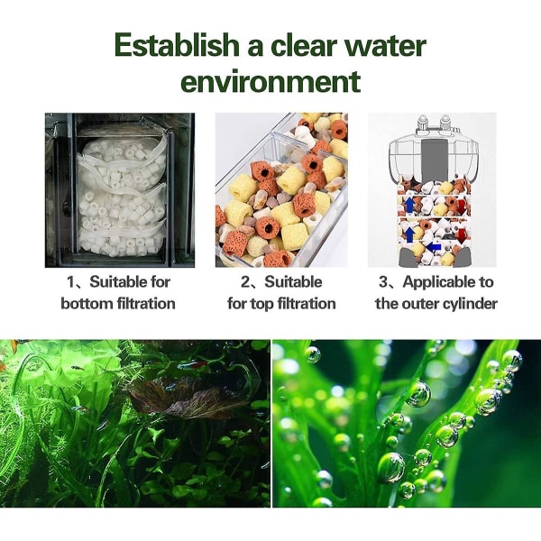 Keramiska biofiltreringsringar för alla typer av akvarier och dammar stabiliserar vatten pH (1000g bakterieboll)