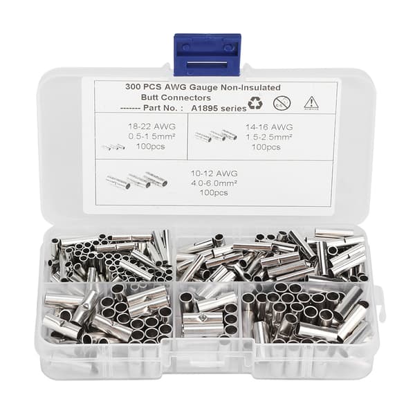 300 stk Uisolerte Kobber Butt Splice Wire Connector Tinned Crimp Terminal Kit for Båt Auto