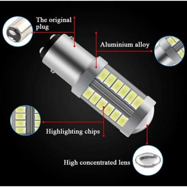 Vit 1157 BAY15D P21/5W 5630 33SMD Canbus LED-lampor 900LM Super Backup Light Parkeringsljus Broms Bak Dimljus Positio