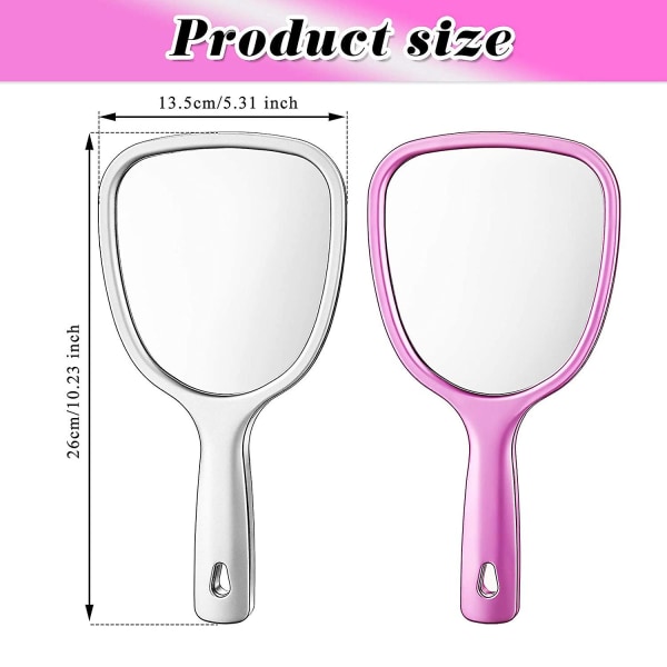 2 stycken Förstorande handhållen sminkspegel dubbelsidig kosmetisk reseportabel handspegel med 2x3x förstoringsspegel på baksidan för kvinnors ansiktssminkning, Silv