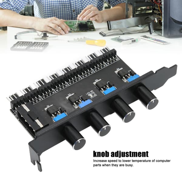 Ventilatorhastighedsregulator til PC CPU Kabinet HDD VGA PWM - 8 kanaler, 4 knapper, 4PIN interface, 72W, PCI-beslag