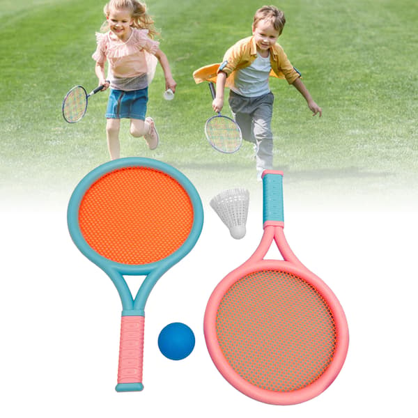 Bærbart Badmintonracksett for Barn - Sklisikkert, Slitesterkt, Elastisk - 2 Racketer, 2 Baller - Blå Rosa