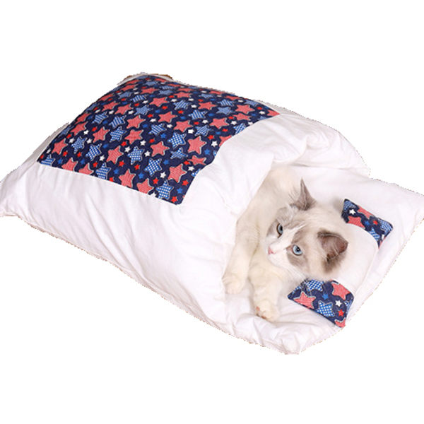 Husdjursmöbler, sovsäck för husdjur, stängd, avtagbar och tvättbar, mörkblå stjärna (M)