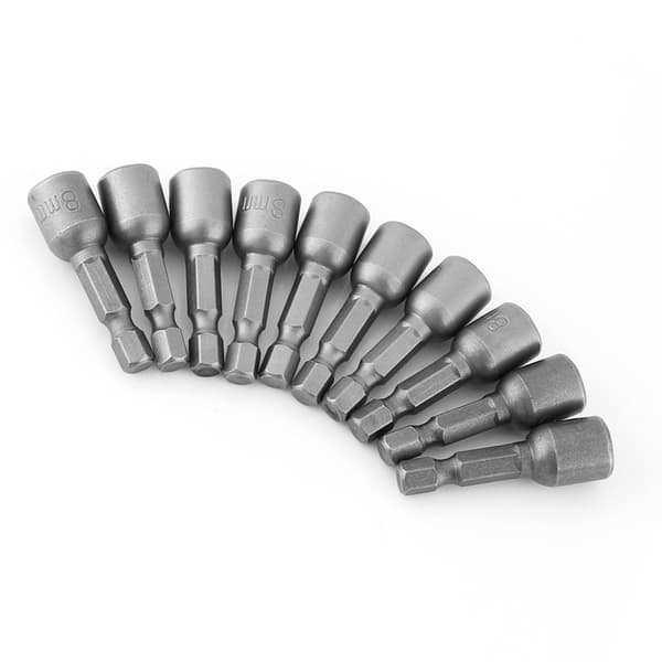 10 stk. 1/4 tommers skaft metrisk sekskant pipe magnetisk muttertrekker sett for drill