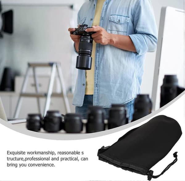 Neoprene Camera Bag: 2pcs Lens Pouches Small Drawstring Bag for Camera Lens Black Size XL