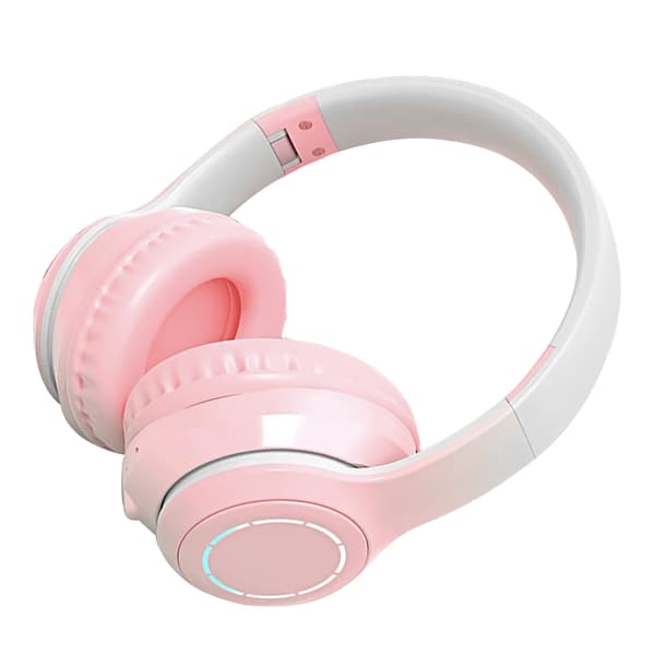 Bluetooth-hovedtelefoner med kraftig bas, støjreducerende, foldbare, gradient pink trådløse headset med lys til telefon og bærbar computer