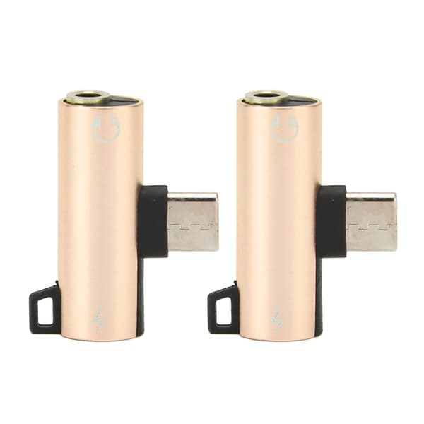 2 st USB C till 3,5 mm ljudadapter 2 i 1 Typ C laddningsmusik ABS Guld