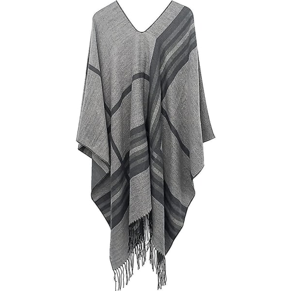 Kvinder stilfuld åben front Cape Oversize strikket sjal wrap til kvinder Grey1