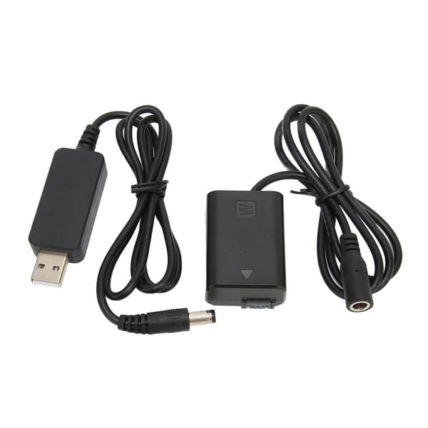 Sony A7 A7R A7S II FW50 DC Kobler Dummy Batteri USB Adapter Kabel Svart Full Dekoding