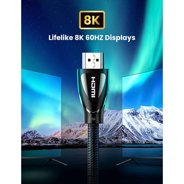 8K HDMI (10M) Cable 2.1 Flätad Nylon (8K@60Hz) (4K@120Hz) 48Gbps 8K (10 meter)