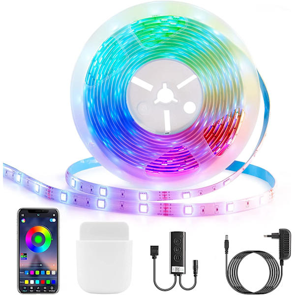 5m RGB LED-Ljusslinga / Flexibel LED-Strip med Bluetooth & App (5 Meter)