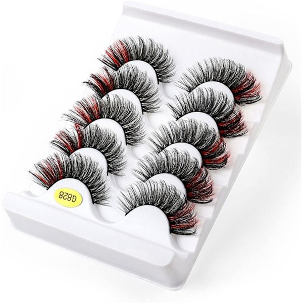 (iLashes.SE) 5-par lösögonfransar - 3D faux mink G828 (svart/rosa) (G-828)