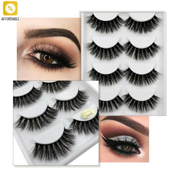 5-par lösögonfransar - 3D faux mink G800 svart