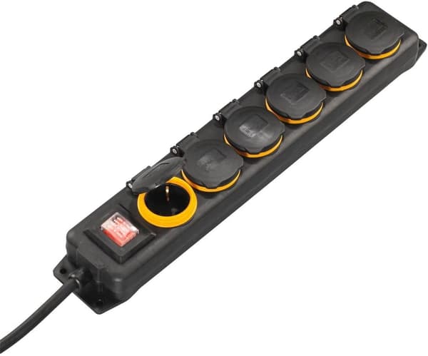Grenuttag för utomhusbruk 6-vägs (IP44) 2 meter kabel CE (6v - utomhus)