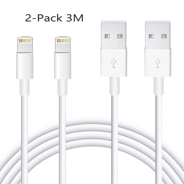 (2-Pack) 3 meter Lightning iPhone Laddnings Kabel (Extra Lång) 3M (2-PACK)
