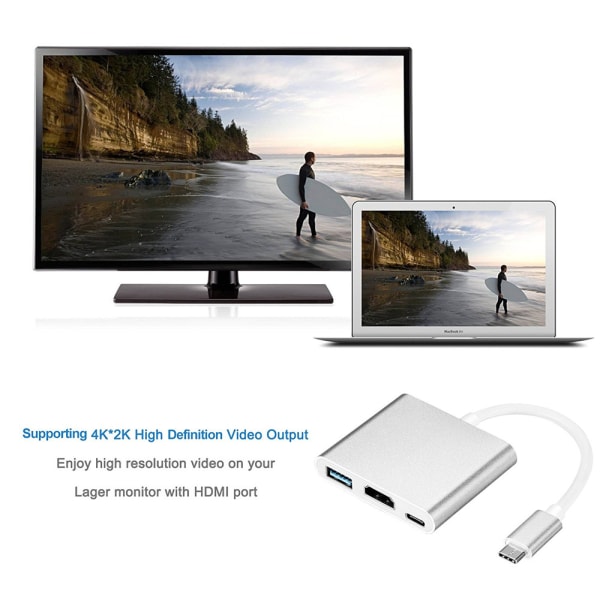 USB-C Multiport Adapter till USB (PD), HDMI 4K och USB-C