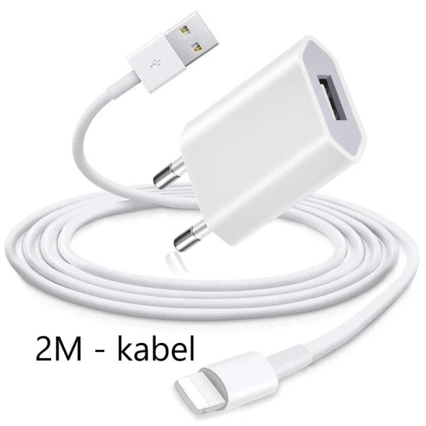 (2st) iPhone Laddare 6/7/8/X/11/12/13/14 PRO MAX + 2M Lightning Kabel