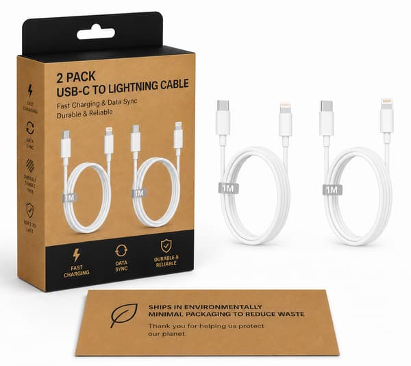 (2st) iPhone Laddare 5/6/7/8/X/11/12/13/14 PRO MAX C till Lightning Kabel 1 meter