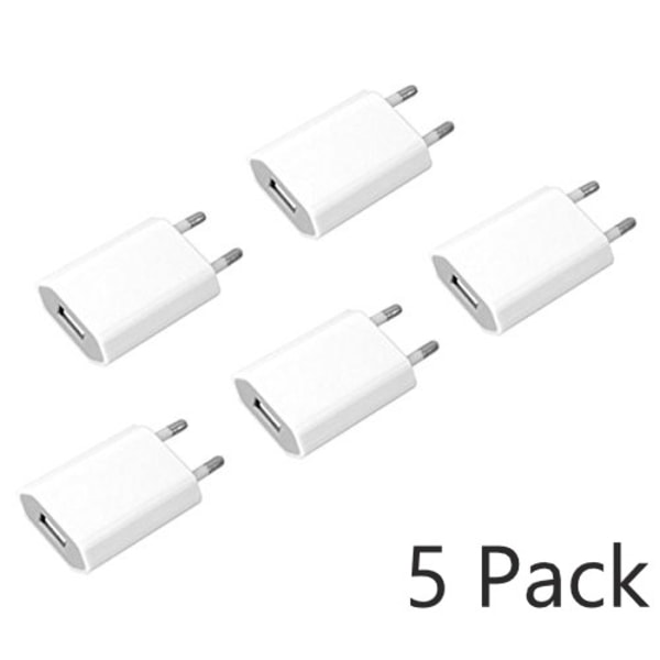 5-PACK! Väggladdare 100-240V till 5V USB, 1A, 5W, 1xUSB-A port
