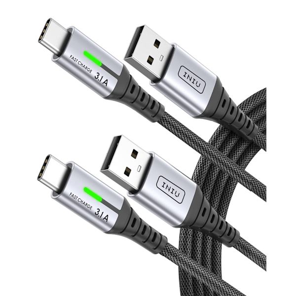 (2-PACK) USB C Kabel (2 meter! 3.1A) Snabbladdning Fast Charging USB (iPad Samsung S24 S23 S22 S10 iPhone 15 Pro Plus Max PS5)