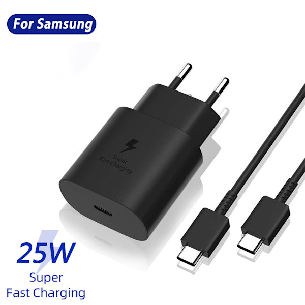 (2st) Samsung 25W 3A USB-C-laddare med 1M USB-C till USB-C kabel