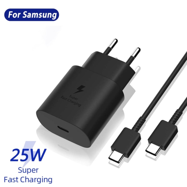 Samsung 25W SUPER 3A USB-C Laddare + 2M kabel Svart 2 meter