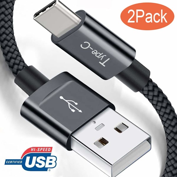 (2st) 2m USB-C för Galaxy S24 A41 S25 S23 A50 Laddningskabel Iphone 15 & 16 (2-PACK) 2 meter