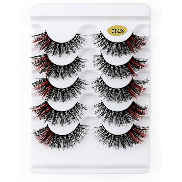 (iLashes.SE) 5-par lösögonfransar - 3D faux mink G828 (svart/rosa) (G-828)
