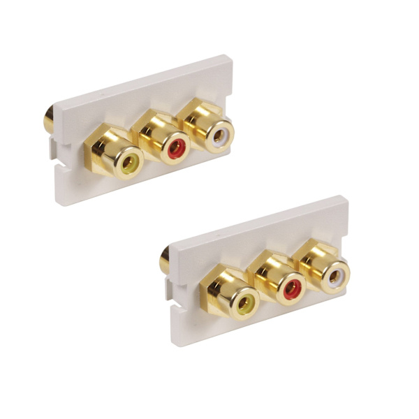 (2-pack) 3 RCA Modul Vägguttag: Gul, Vit och Röd